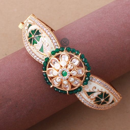 Tanisha Emerald Green Polki Designer Bracelet - Image 3