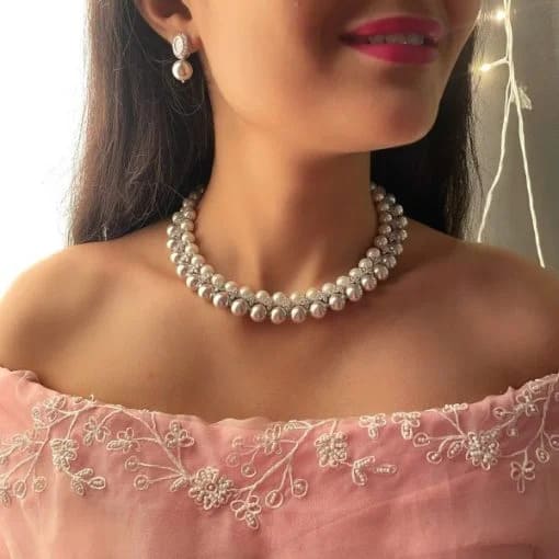 Jenny Gray Pearl CZ Designer Choker Set