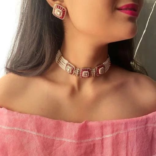 Lavana Ruby Polki Designer Choker Set