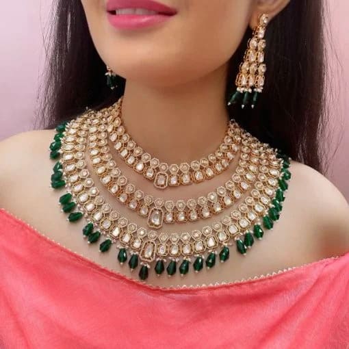 Samantha Bridal Emerald Green Layered Necklace Set