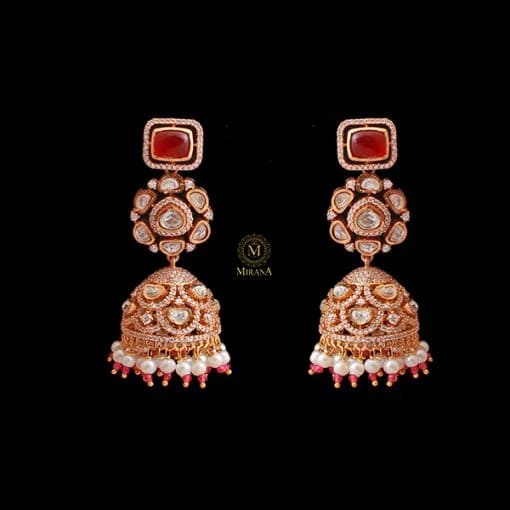 Sundari Ruby Moissanite Designer Jhumkas