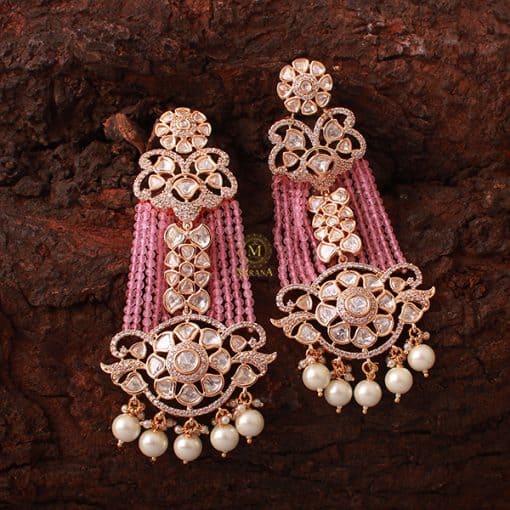 Kamakshi Pastel Pink Polki Designer Earrings