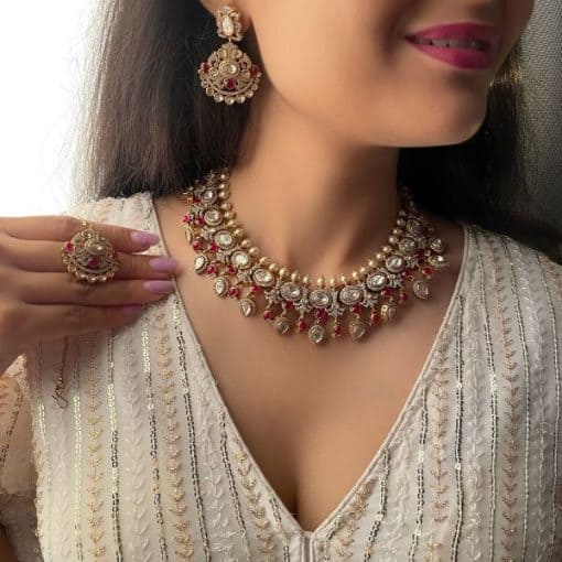 Pritama Ruby Polki Necklace Set