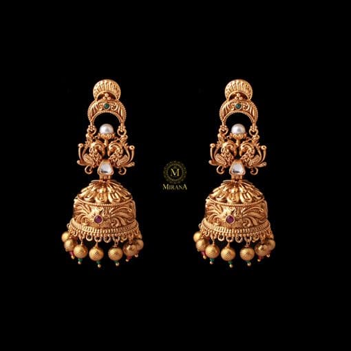 Rasika Ruby Green Antique Jhumkas