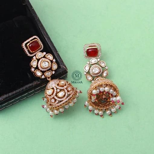 Sundari Ruby Moissanite Designer Jhumkas