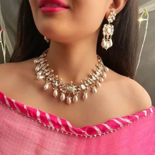 Vatsala Pearl Polki Necklace Set