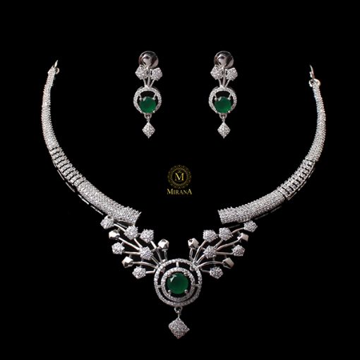 Anomi Emerald Green CZ Designer Necklace Set - Image 2