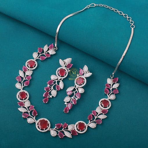 Jasmine Ruby CZ Designer Necklace Set