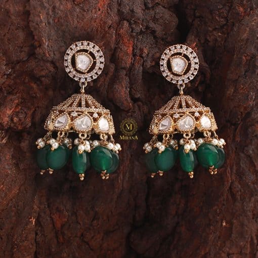 Malini Emerald Green Polki Designer Jhumkas