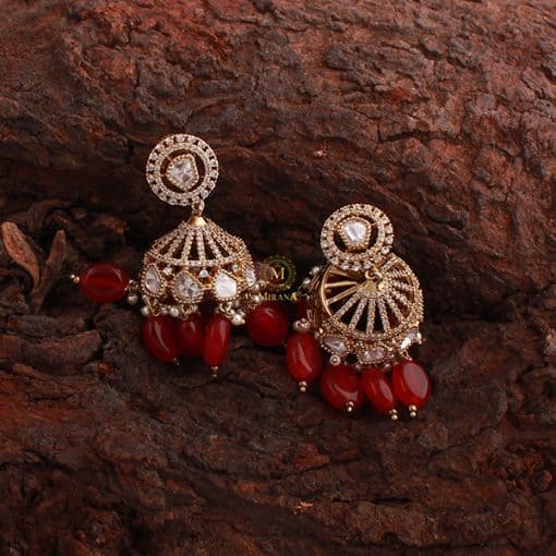 Malini Ruby Colored Polki Designer Jhumkas