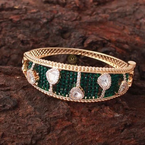 Naina Emerald Green Polki Designer Bracelet