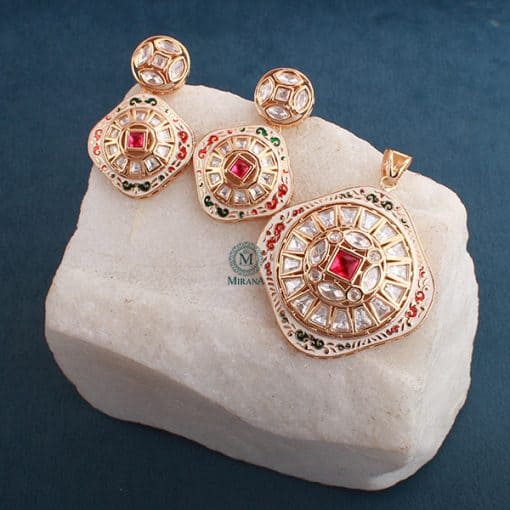 Prita Ruby Meenakari Polki Pendant Set