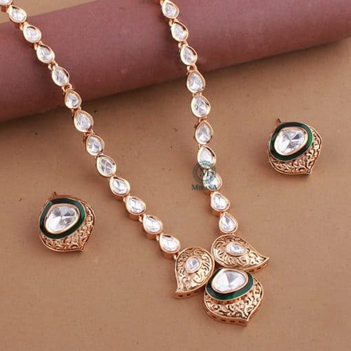 Vartika Emerald Green Polki Necklace Set