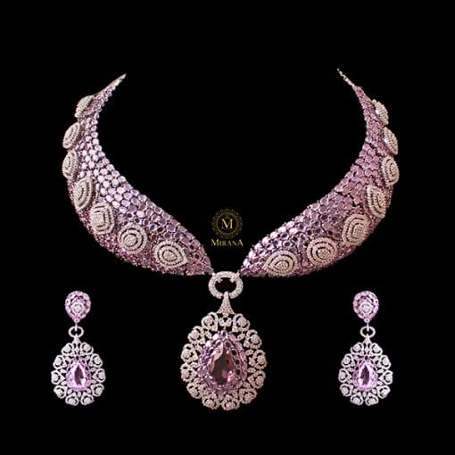 Cindrella Lavender Polki CZ Designer Choker Set - Image 3