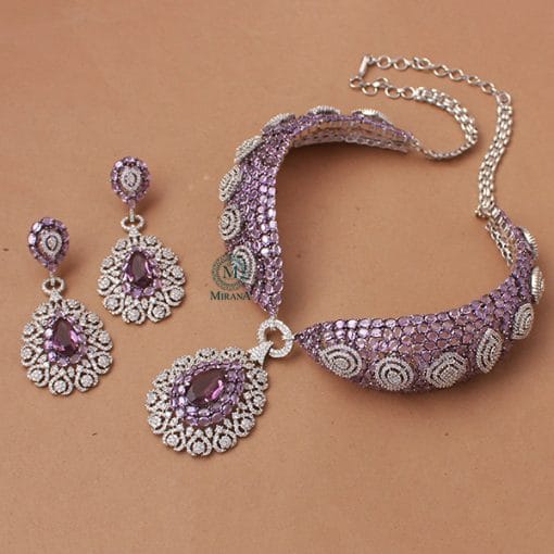 Cindrella Lavender Polki CZ Designer Choker Set - Image 4