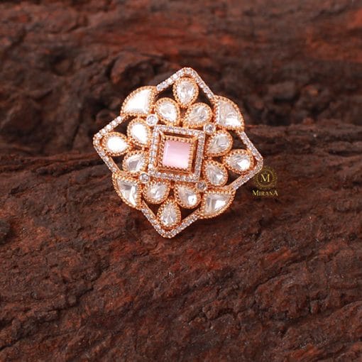 Ojal Pastel Pink Polki Designer Ring - Image 3