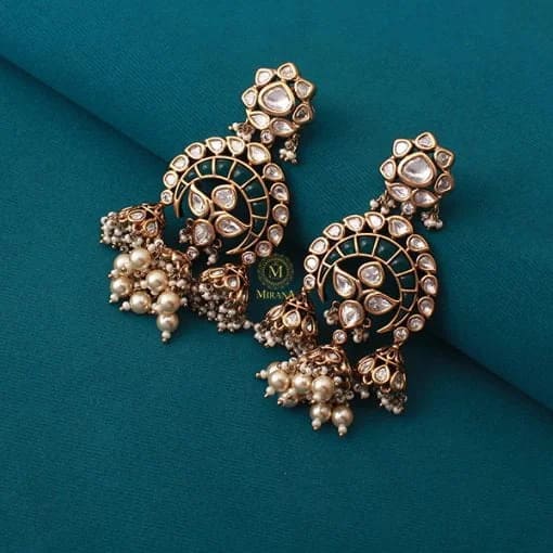 Karishma Emerald Green Polki Designer Earrings