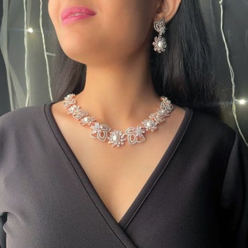 Suzy Pearl CZ Designer Necklace Set