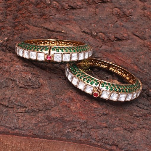 Manika Emerald Green Antique Designer Bangles - Image 4