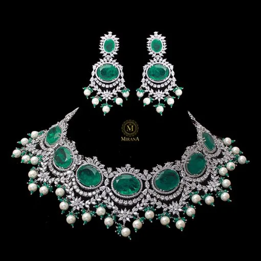 Verocia Emerald Green Pearl Designer Choker Set - Image 2