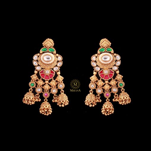 Hiral Ruby Green Antique Designer Earrings