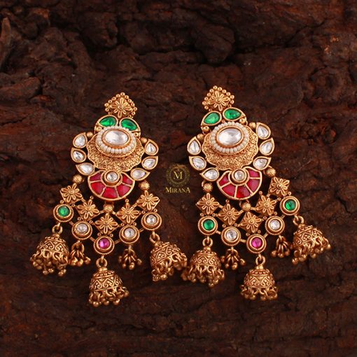 Hiral Ruby Green Antique Designer Earrings - Image 3