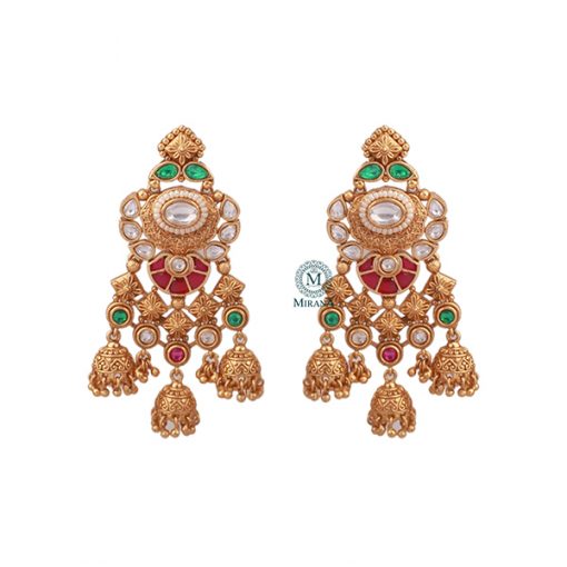 Hiral Ruby Green Antique Designer Earrings - Image 4