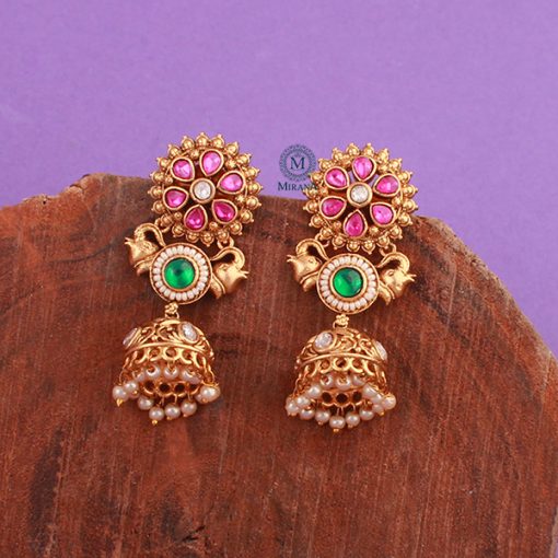 Reena Ruby Green Pearl Antique Jhumkas