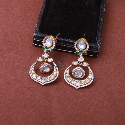 Bhawna Emerald Green Polki Designer Earrings - Image 4