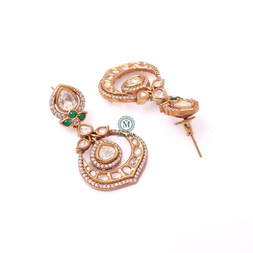 Bhawna Emerald Green Polki Designer Earrings - Image 5