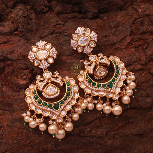 Divishka Emerald Green Polki Designer Chandbalis - Image 2