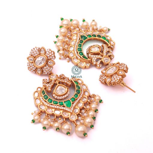 Divishka Emerald Green Polki Designer Chandbalis - Image 4