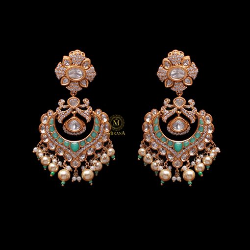 Divishka Pastel Green Polki Designer Chandbalis - Image 2