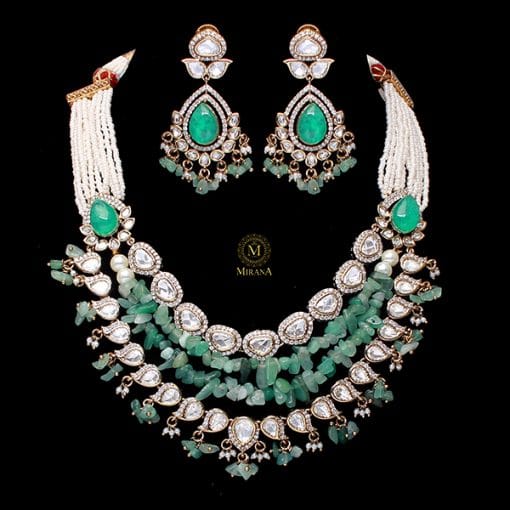 Simora Pastel Green Layered Designer Necklace Set - Image 2