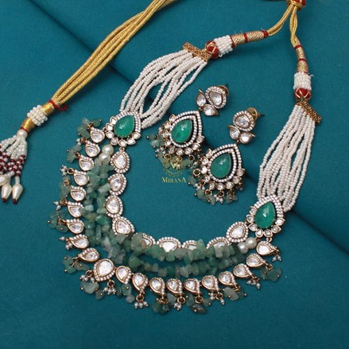 Simora Pastel Green Layered Designer Necklace Set - Image 3