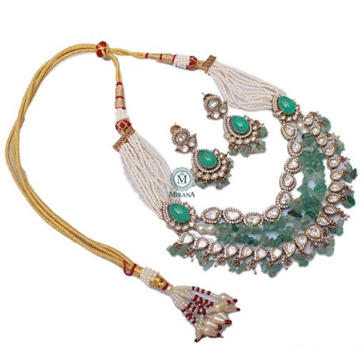 Simora Pastel Green Layered Designer Necklace Set - Image 5