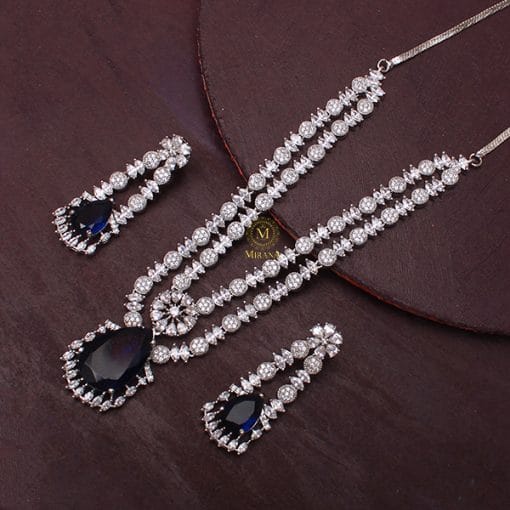 Lovey Sapphire Blue Layered Necklace Set - Image 2