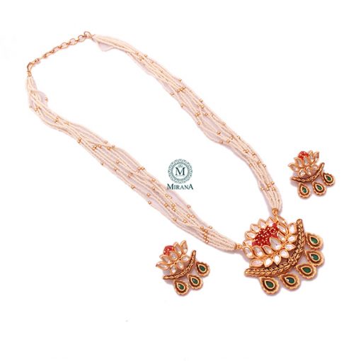 Kamla Ruby Green Polki Designer Necklace Set - Image 5