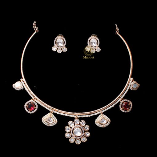 Nehal Ruby Husli Polki Designer Necklace Set - Image 3