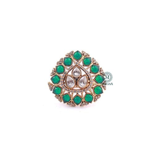 Kanika Emerald Green Polki Designer Ring - Image 8