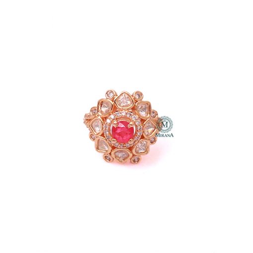 Ishika Pink Polki Designer Ring - Image 2