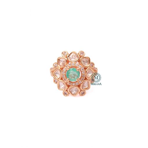 Ishika Mint Green Polki Designer Ring - Image 2