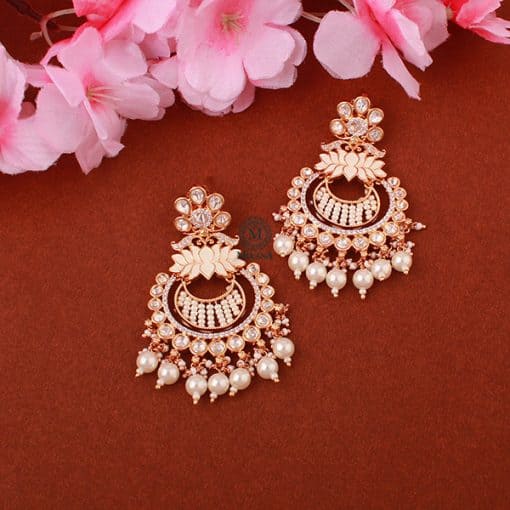 Devika Ivory Pearl Polki Designer Chandbalis