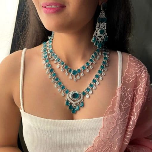 Jacqueline Emerald Green Double Layered Necklace Set