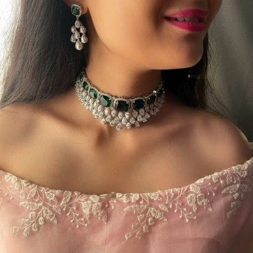 Namra Emerald Green CZ Designer Choker Set