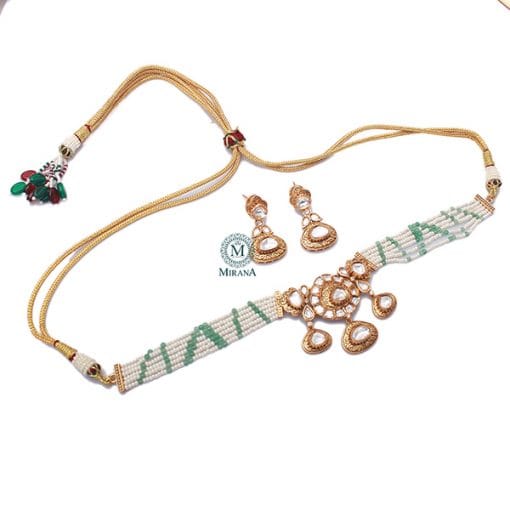 Vitashi Pastel Green Antique Choker Set - Image 5