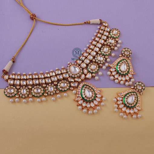 Aanandi Emerald Green Polki Designer Choker Set - Image 2