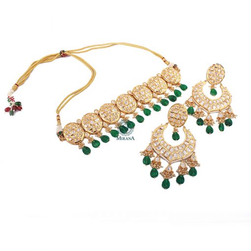 Jyotika Green Polki Designer Choker Set - Image 4