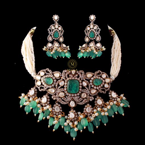 Aarushi Pastel Green Pearl Designer Choker Set - Image 2