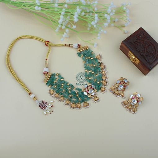 Ritvika Pearl MOP Polki Designer Choker Set - Image 3